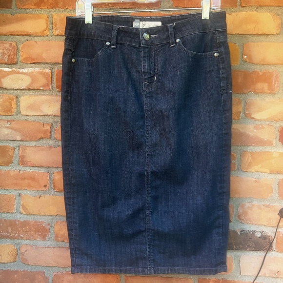 Level 99 Anthropologie Dark Blue Denim /Jean Pencil Skirt ~ Sz 28 - Picture 1 of 5